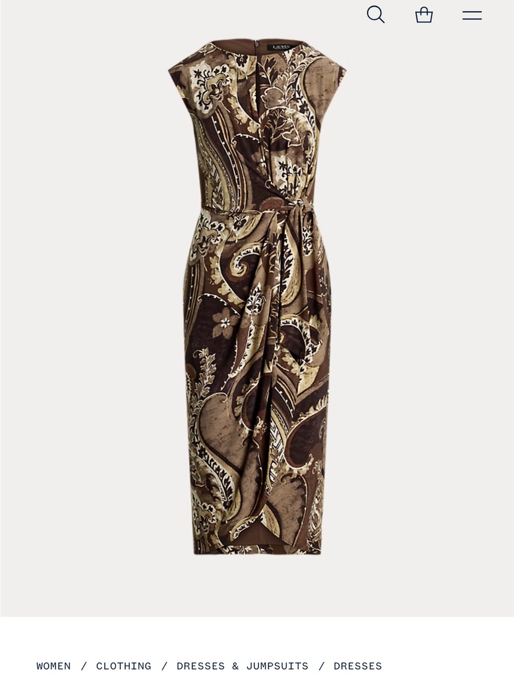 Ralph Lauren Brown Paisley Tie-Waist Midi Dress size 14 NWT - Picture 5 of 7